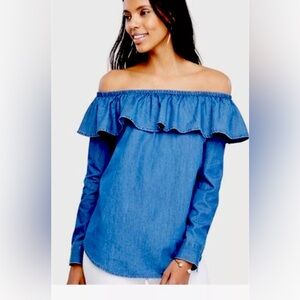 Ann Taylor Denim Off The Shoulder Cotton Blouse Size Large